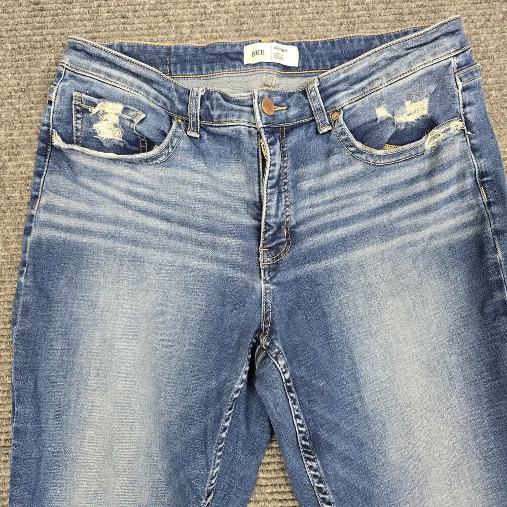 BKE Gabby Jeans Womens 31x34 Curvy Fit High Rise Straight Distressed Blue
